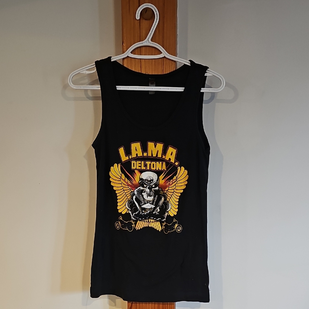 Ladies Skull And Flames Biker Tank Top